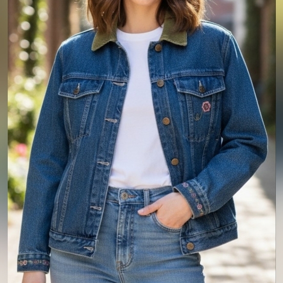 Disney Store Vintage Winnie The Pooh Denim Corduroy Collar Jacket Size S - Picture 2 of 16